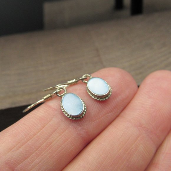 Sterling Silver Tiny Rustic Blue Inlay Earrings - Picture 2 of 5